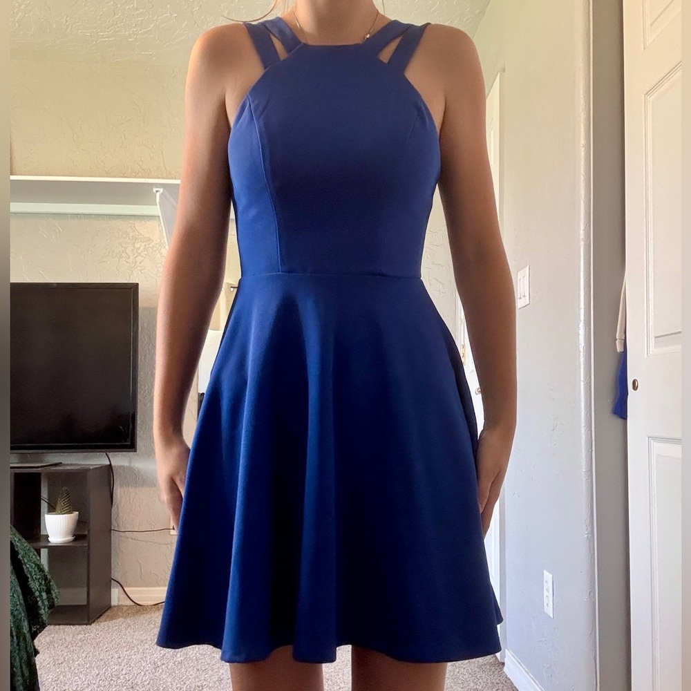 B. Smart Royal Blue Halter Mini Dress